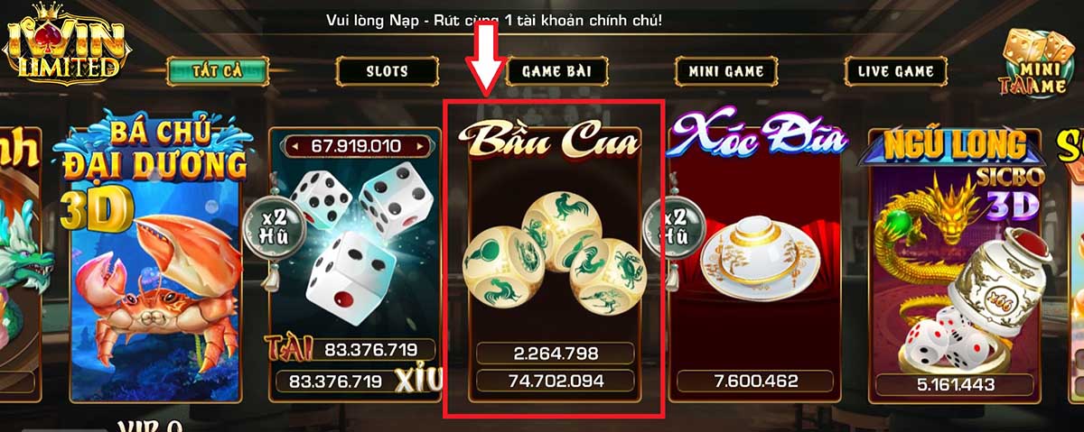 Vào game Bầu Cua trên màn hình iWin