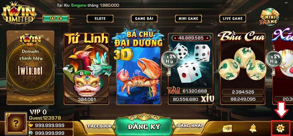 Chọn vào biểu tượng cài đặt trên màn hình iWin