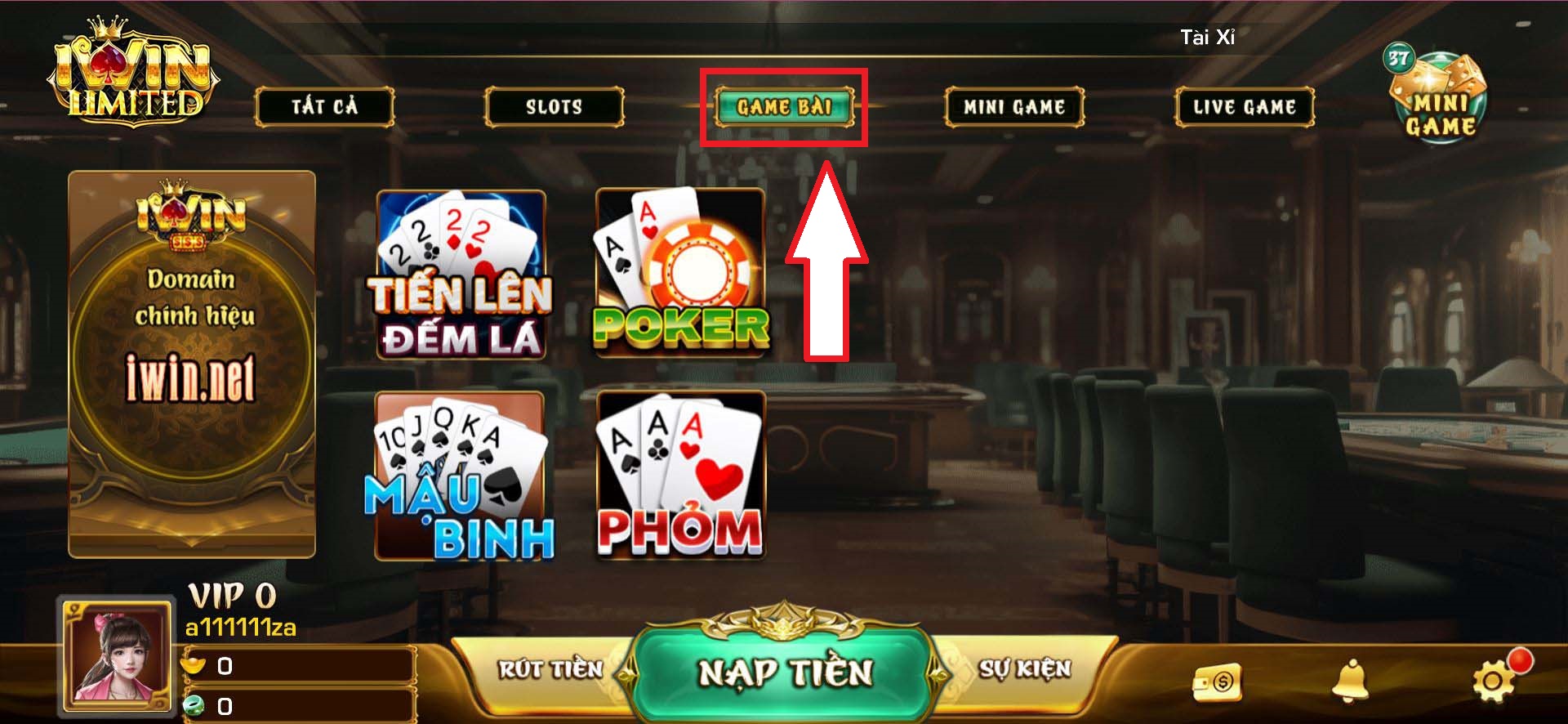Sảnh Game Bài tại iWin