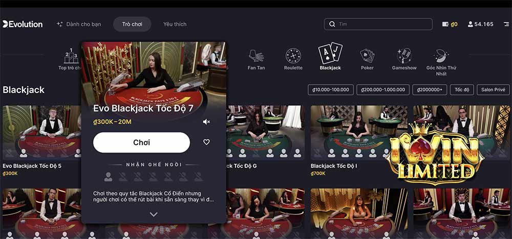 blackjack trong live casino iwin