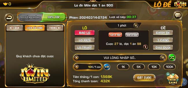 Lô đề với tỷ lệ thắng cược 1 ăn 900 trên iWin