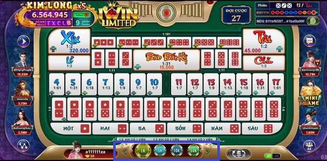 Ngũ Long Sicbo 3D Iwin đa dạng các mức cược