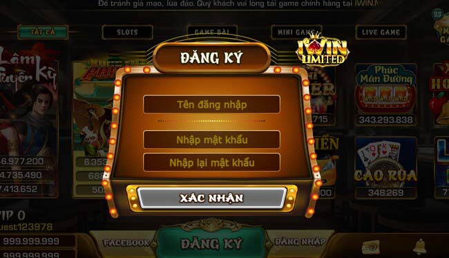 Giao diện đăng ký tài khoản iWin