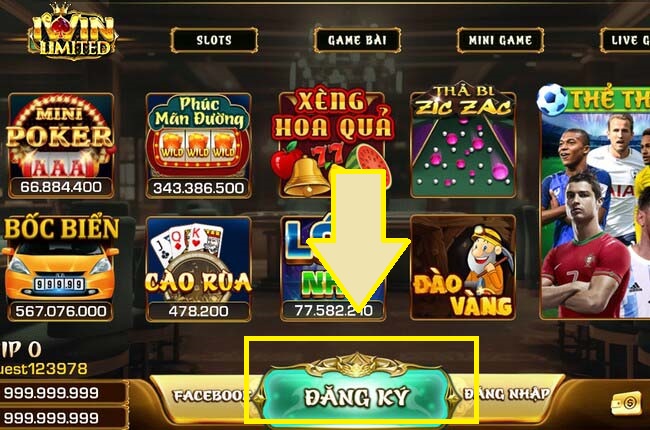 Chọn đăng ký để tạo tài khoản iWin