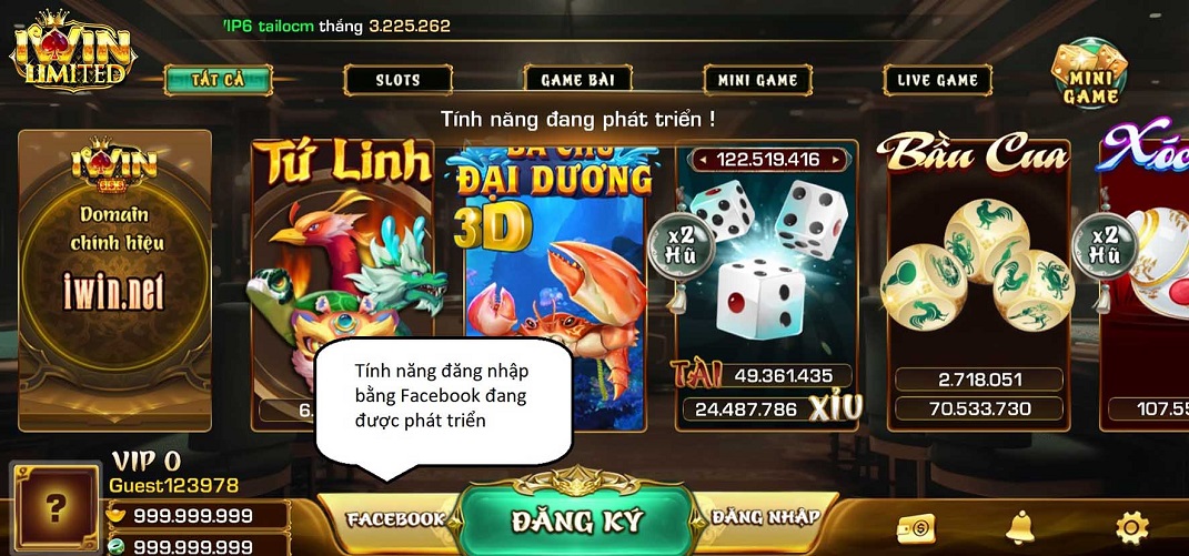 Tính năng đăng ký iWin bằng FACEBOOK đăng phát triển