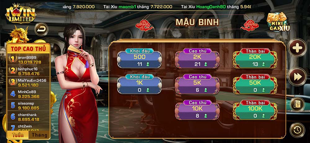 Giao diện chơi Mậu Binh ongame iWin