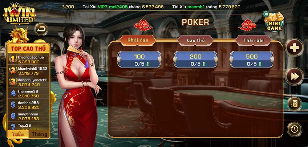 Chọn bàn chơi Poker iWin theo mức cược