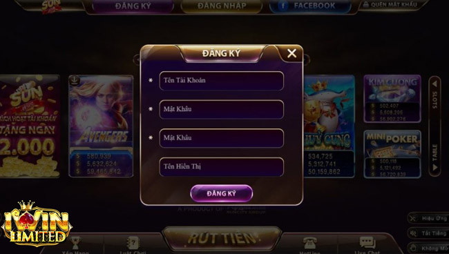 Giao diện đăng ký tại Sunwin