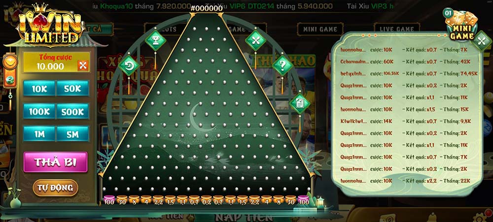 Các mức cược trong game Thả bi Ziczac iWin