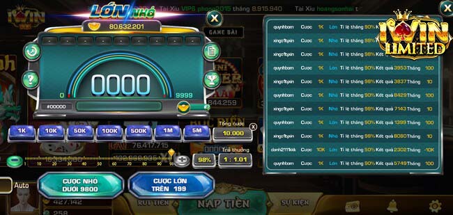 Mini game Lớn Nhỏ trên Iwin