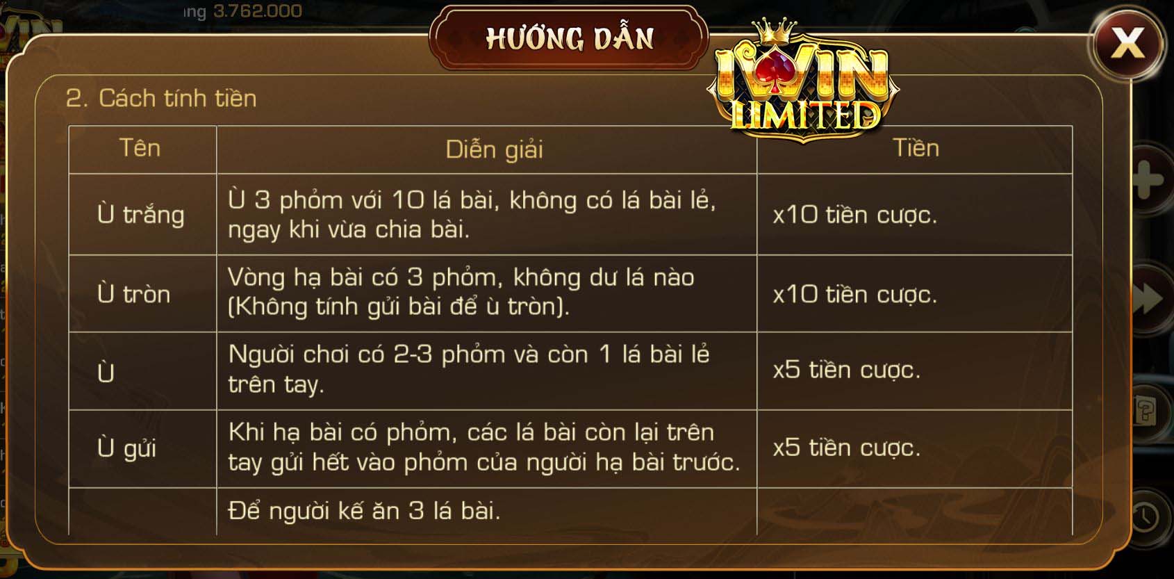 Cách tính tiền trong bài Phỏm iWin
