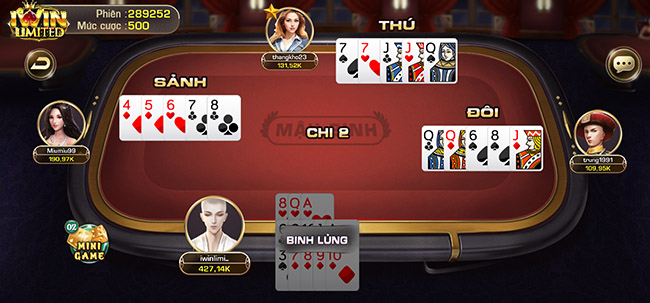 Giao diện chơi bài mậu binh tại iWin