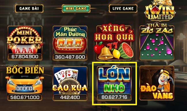 Chọn Mini game Lớn Nhỏ trên trang chủ Iwin