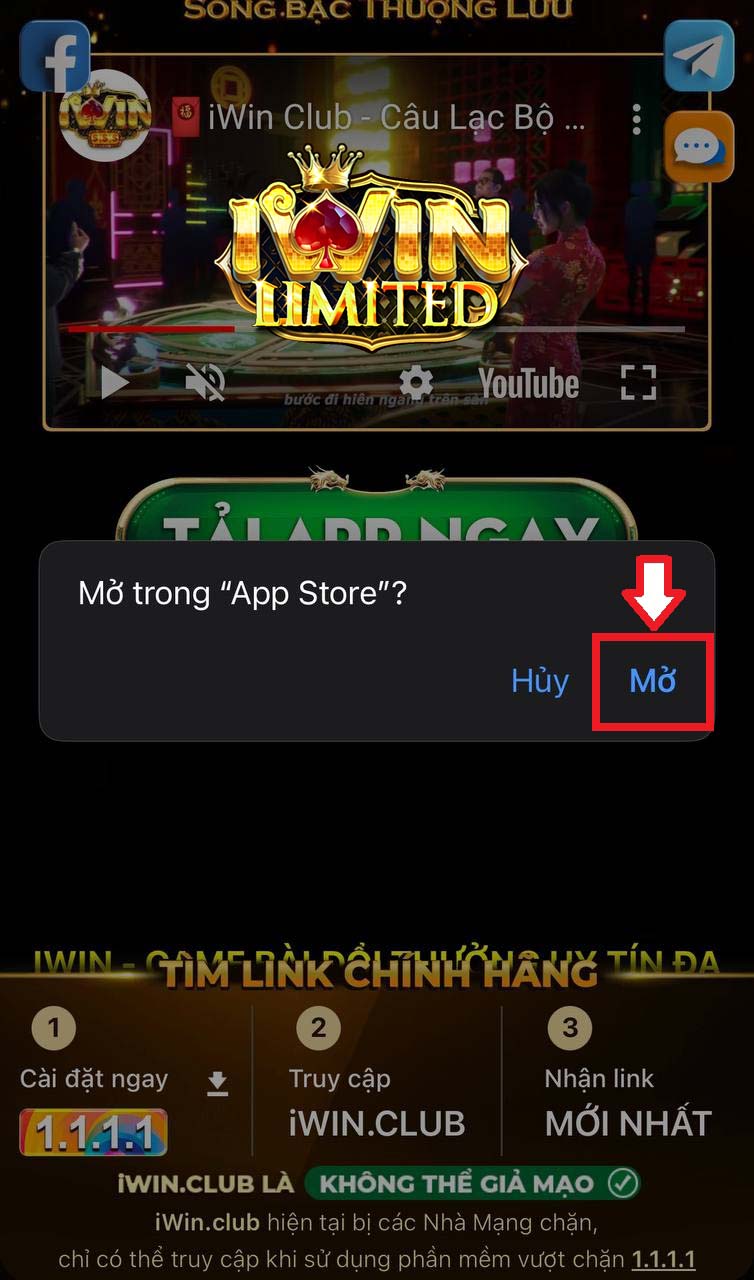Nhấp vào mở để chuyển sang App Store để tải