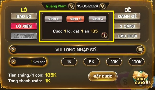 Mức thưởng Xiên 3 tại iWin theo đài