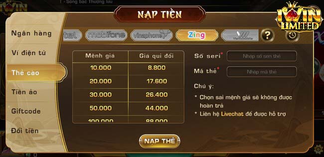 Bạn có thể nạp tiền bằng nhiều phương thức