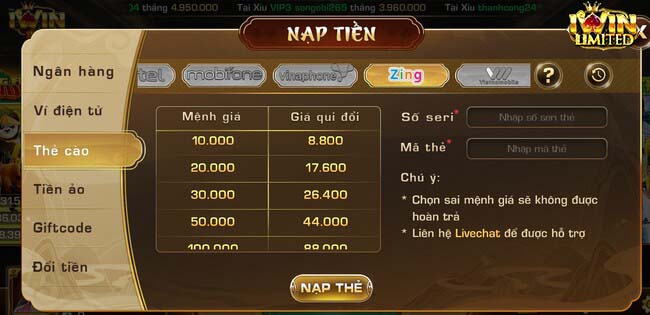 Có nhiều phương thức nạp tiền iWin bạn có thể lựa chọn