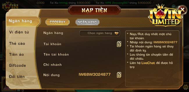 Nạp tiền vào tài khoản