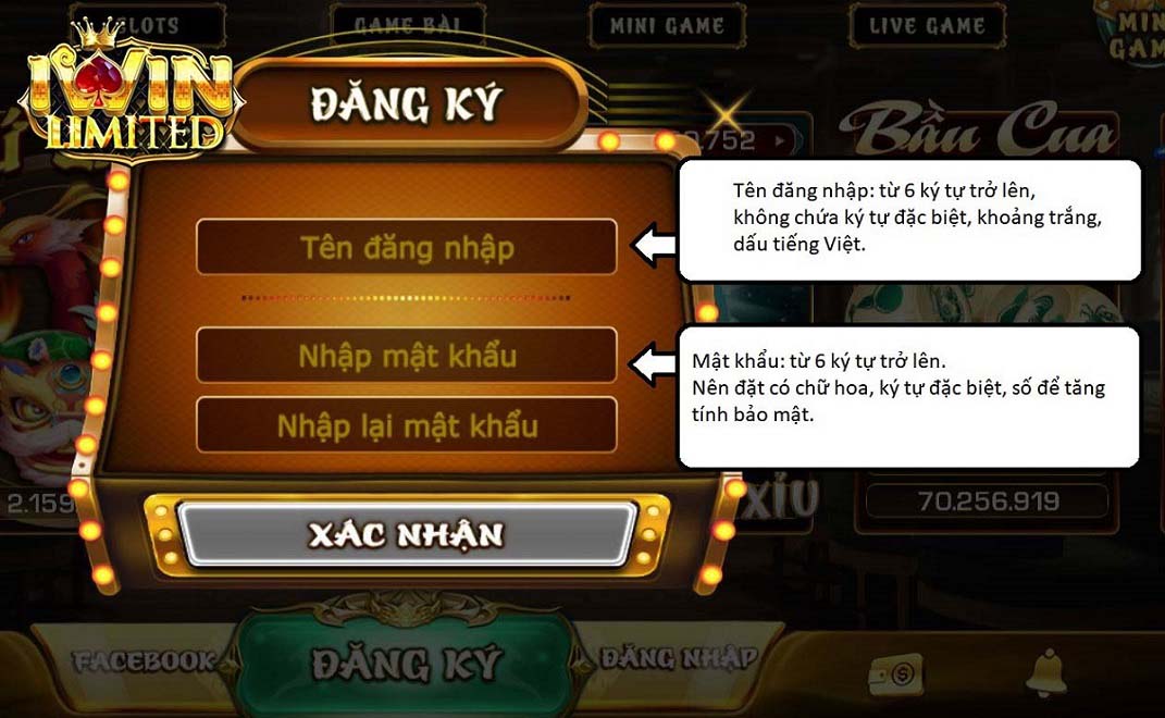 Nhập thông tin vào mẫu đăng ký iWin