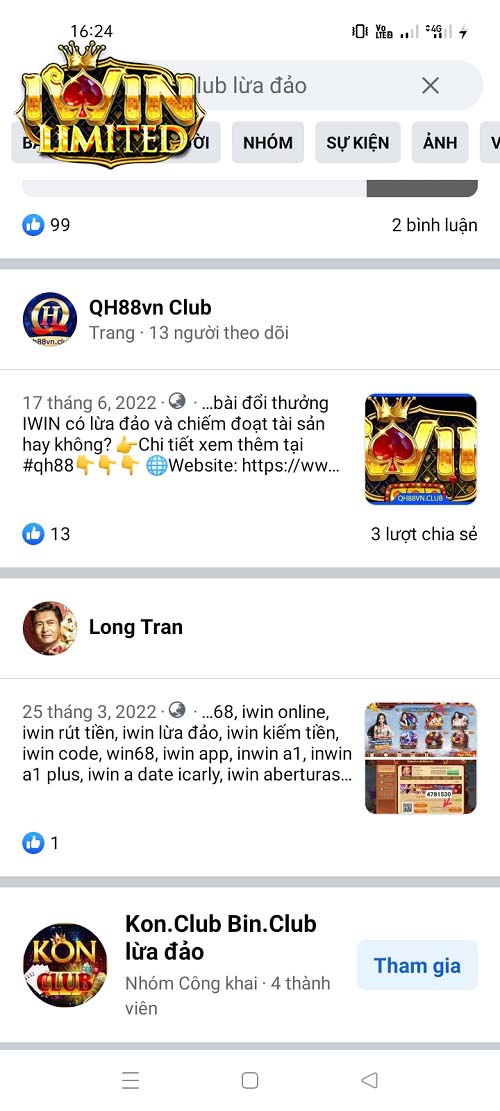 Thông tin không đúng sự thật về iWin lừa đảo trên Facebook