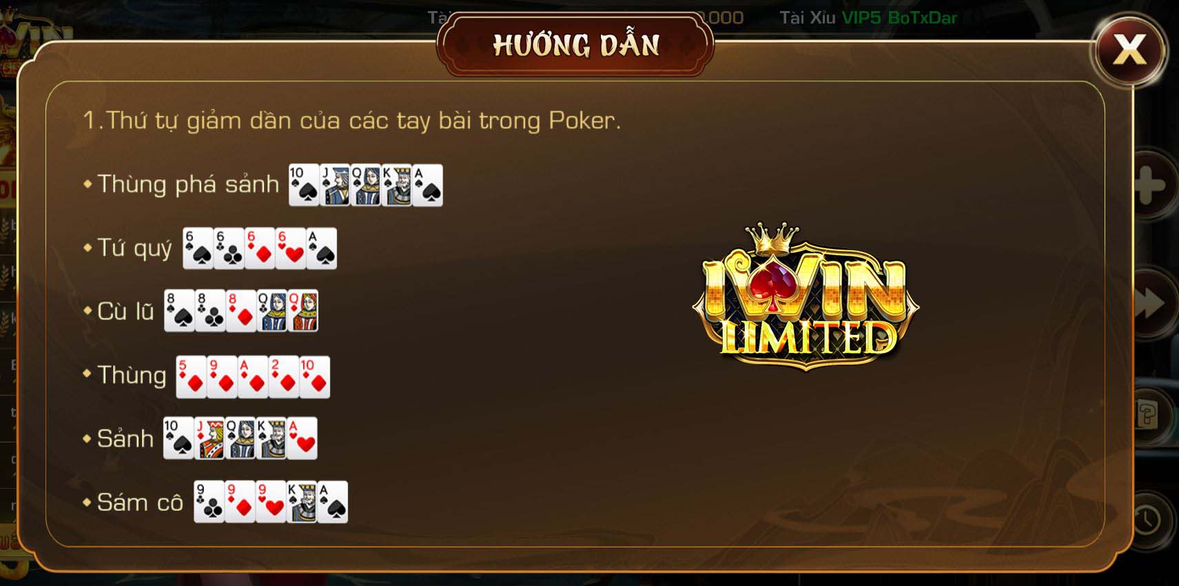 Thứ tự các tay bài trong Poker iWin