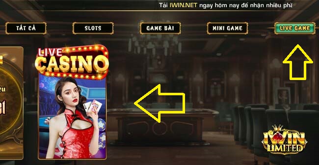 Chọn mục "Live game" ở trang chủ > chọn Live Casino