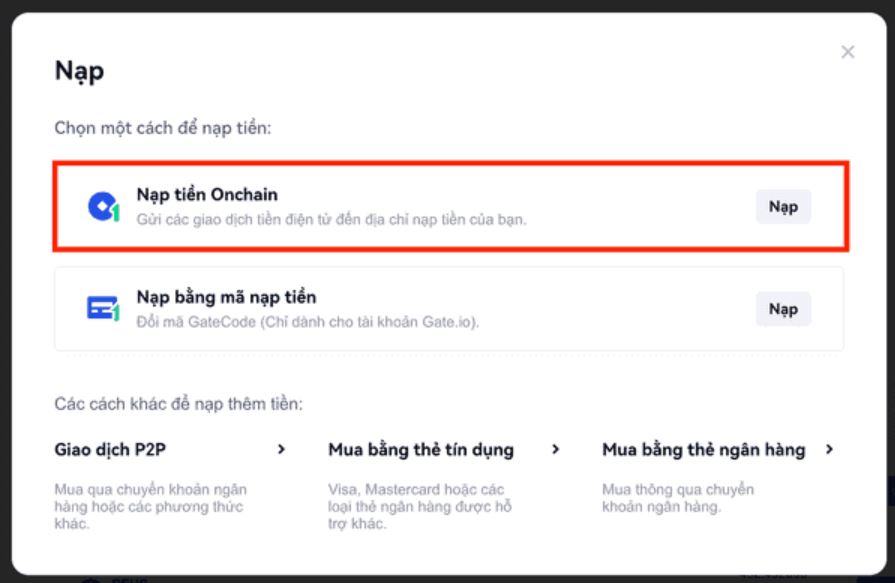 Chọn cách Nạp tiền Gateio