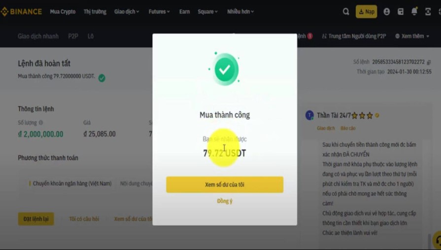 Thực hiện giao dịch mua USDT
