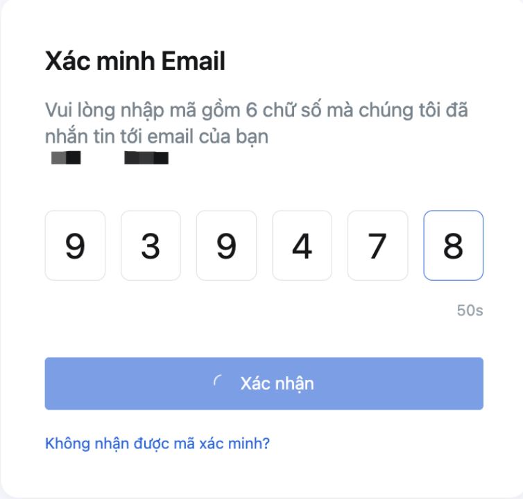 Nhập mã xác minh đăng ký mexc
