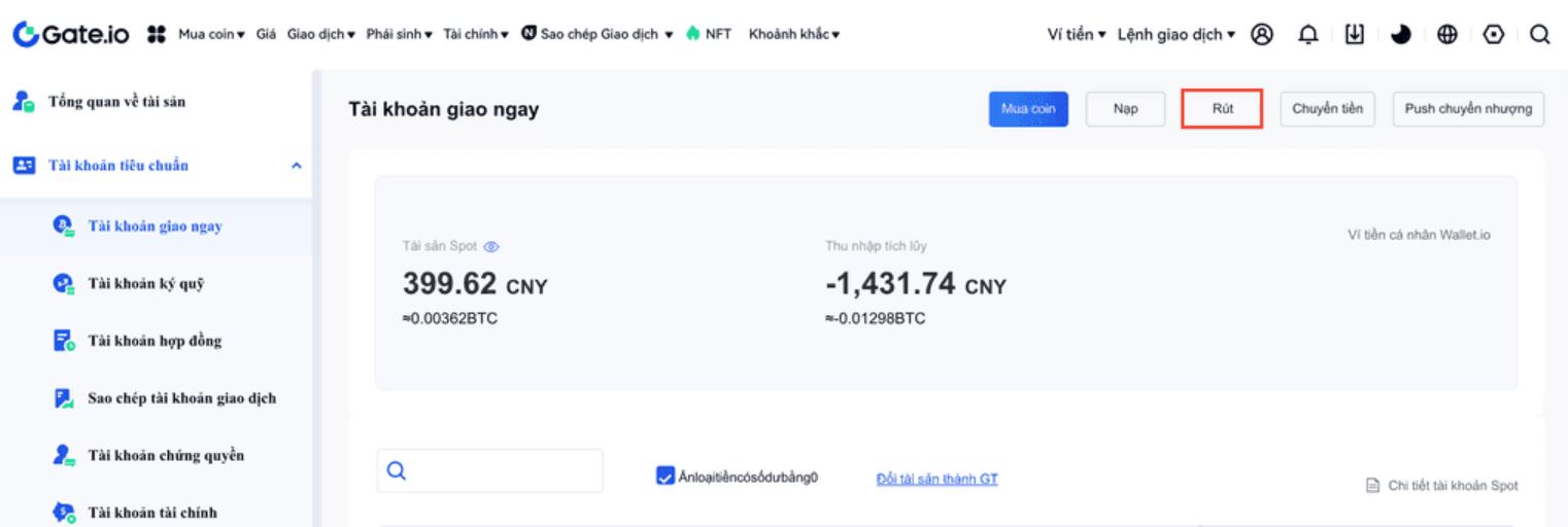 Rút tiền Gateio