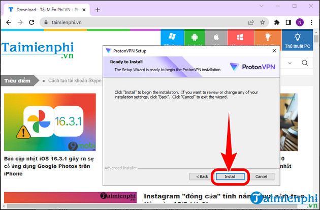 Chọn vị trí cài đặt và nhấp vào "Next" để tiếp tục.