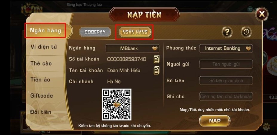 Phương Thức Nạp Tiền