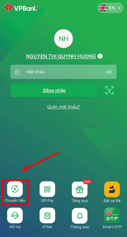 Tìm Tính Năng Nạp Tiền/Chuyển Khoản