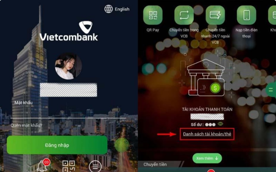 Đăng nhập ứng dụng/website Vietcombank