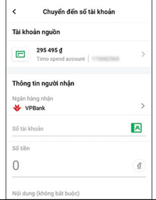Giao diện chuyển khoản VP Bank