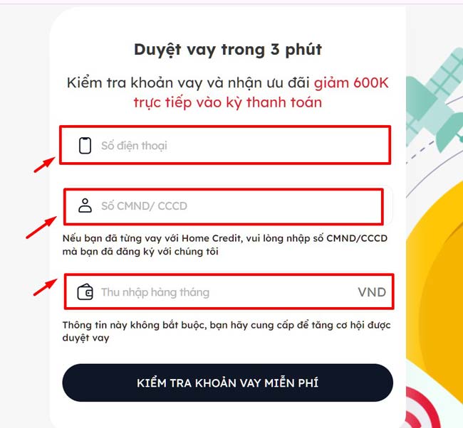Điền thông tin đăng ký khoản vay