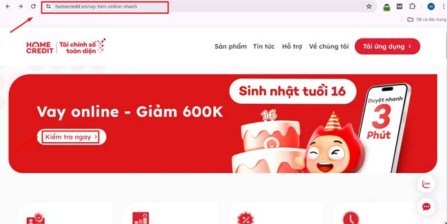 Truy cập website hoặc tải app Home Credit