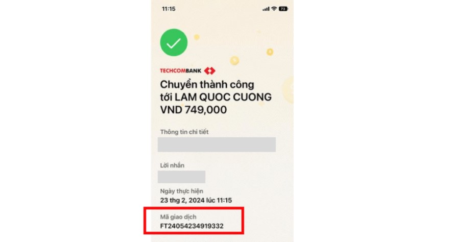 Xác nhận giao dịch và lấy mã giao dịch