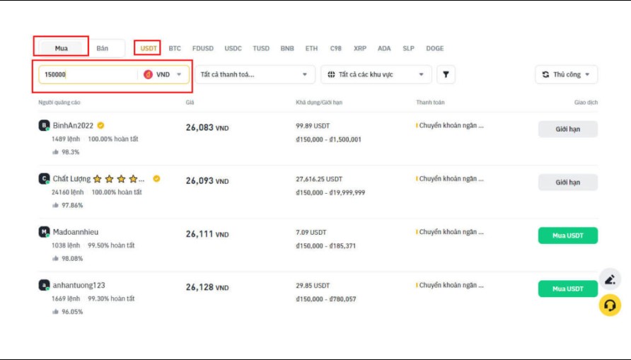 Các bước mua USDT trên sàn giao dịch tiền điện tử