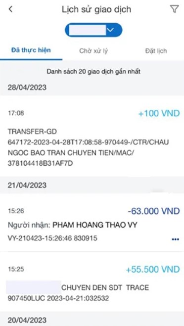 Xem lịch sử giao dịch và lấy mã giao dịch